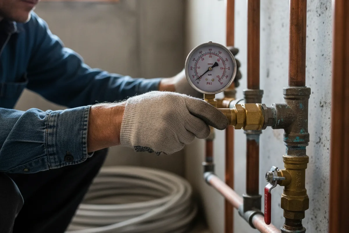 Pressure testing a repaired line during Water Line Repair in Lampasas